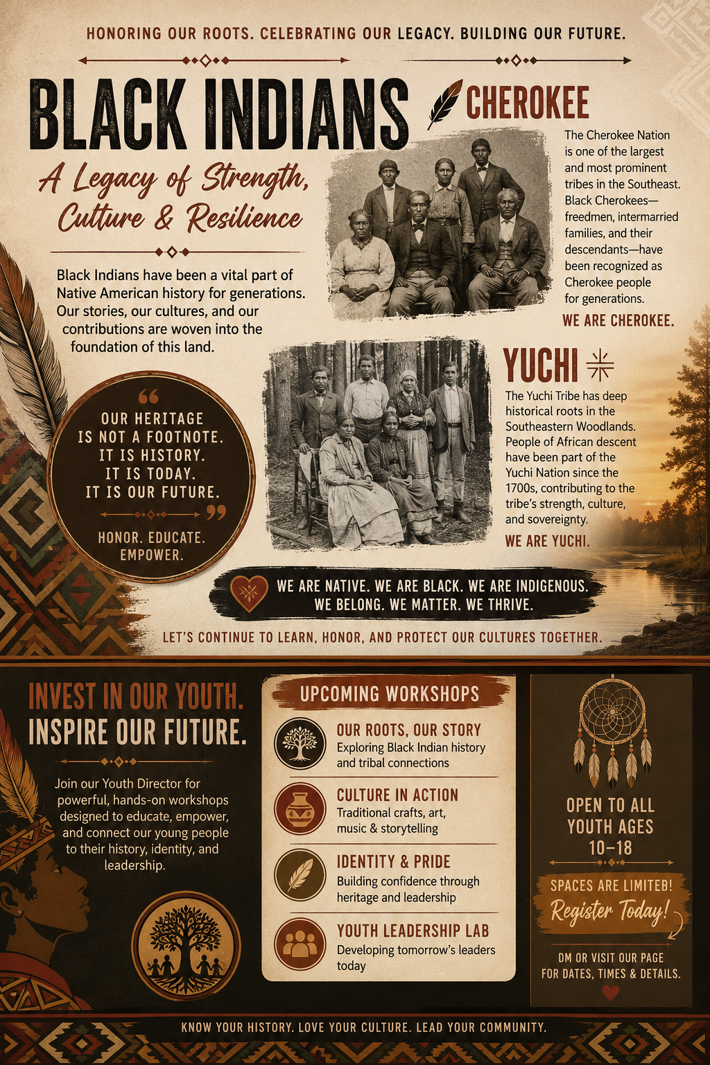 Black Indians cultural history and youth workshop program graphic